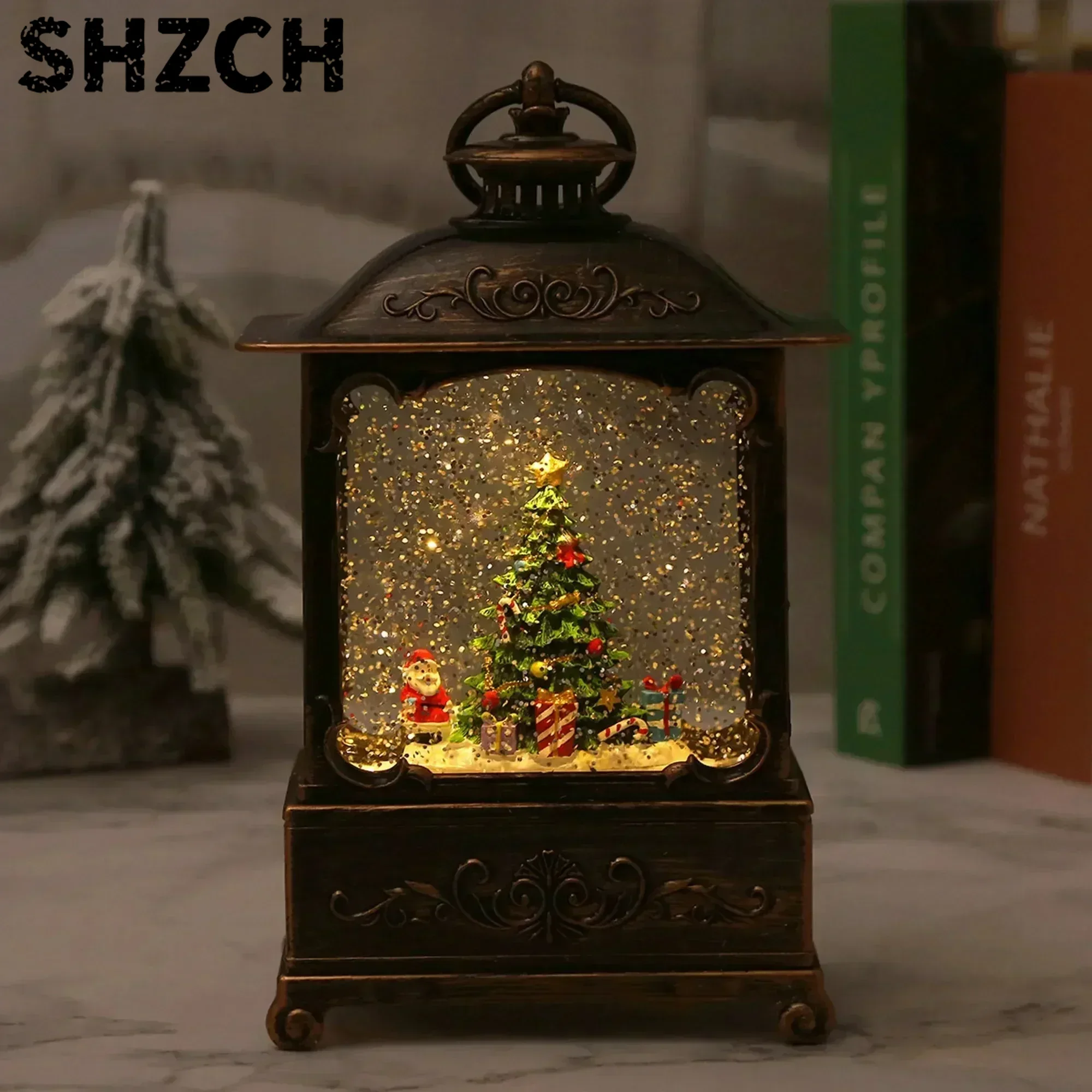 Snow Globe Musical - Lanterna con Globo di Neve Natalizio,